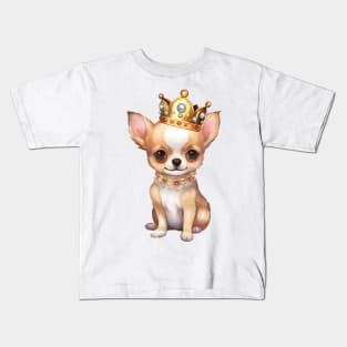 Watercolor Chihuahua Dog Wearing a Crown Kids T-Shirt